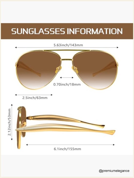 Retro Gold Oversized Metal Aviator Sunglasses UV Protection